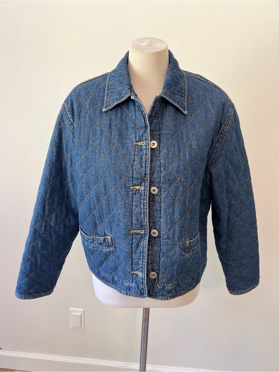 Liz Claiborne Jackets & Blazers - Vintage Liz Wear Quilted Denim Jacket Cropped Blue Button Front Women’s Medium